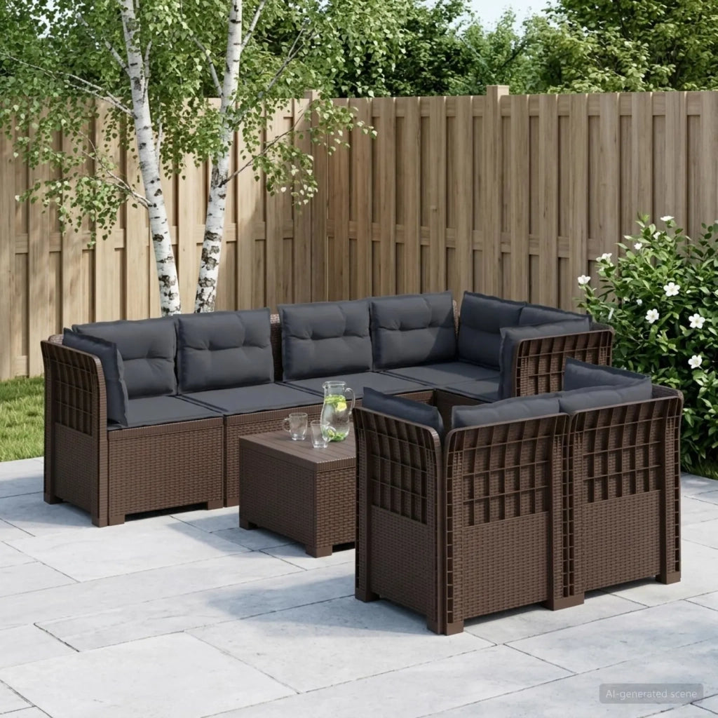 Divano 7 Posti da Giardino con Cuscini Aspetto Rattan PP 3444165