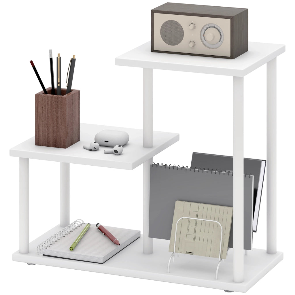 Libreria 3 Livelli in Legno e Metallo per Scrivania ¨C zephmum ¨C 40x20x34,5 cm Bianco