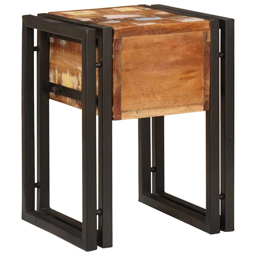 Tavolino con cassetto 30 x 30 x 40 cm Legno Recuperato Massello 4016716