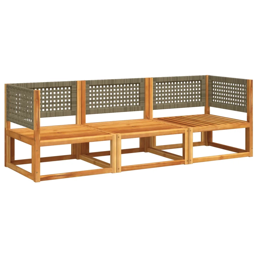 Set di divani da giardino 3 pezzi con cuscini in legno di acacia e rattan
