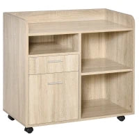 Mobile Porta Stampante, Mobile Ufficio, Mobiletto Basso, Mobile Multiuso con 4 Ruote, Rovere, 80x40x72cm