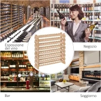 Portabottiglie in Legno di Pino, Cantinetta Vini con 8 Ripiani per 96 Bottiglie, 114x28x113.5 cm, Colore Legno