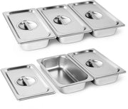 Set di padelle metalliche per forno a microonde, 5 pezzi, con coperchio in acciaio inossidabile, GN 1/3, dimensioni 32,5 x 17,5 x 6,5 cm - padelle metalliche per forno a microonde a forma rettangolare - ideali per schnitzel, carne, pesce