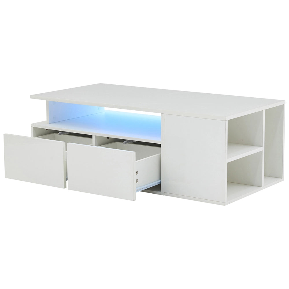 Tavolino-Xylo-100x50x35cm bianco 2 cassetti LED capacit?? 60kg