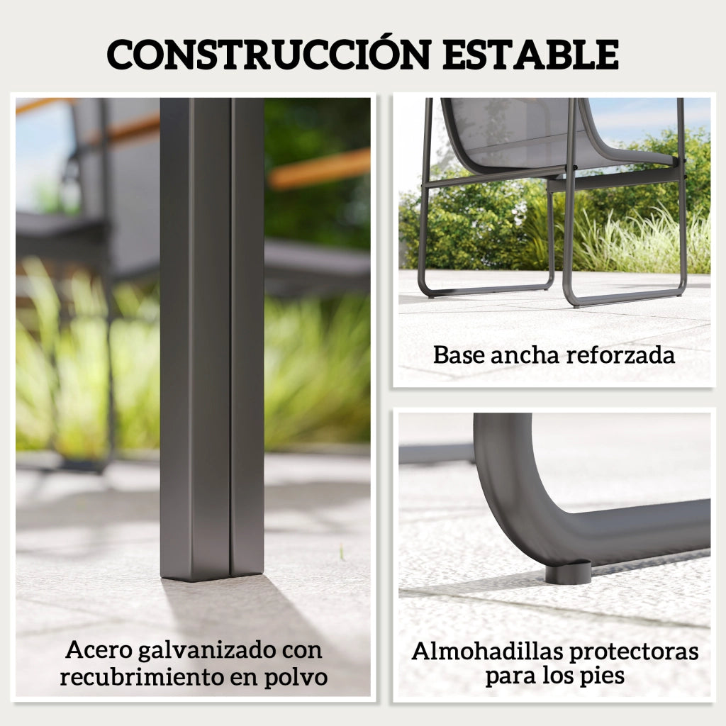 Set Tavolo e Sedie da Giardino con Vetro Temperato ¨C zephmum ¨C Grigio, Polipropilene, 6 Pezzi