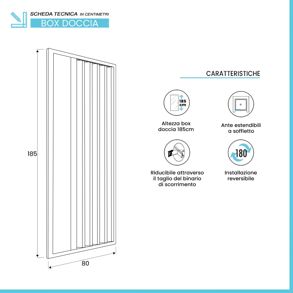 Box doccia nicchia 80cm con anta ad apertura laterale a soffietto in PVC Teti
