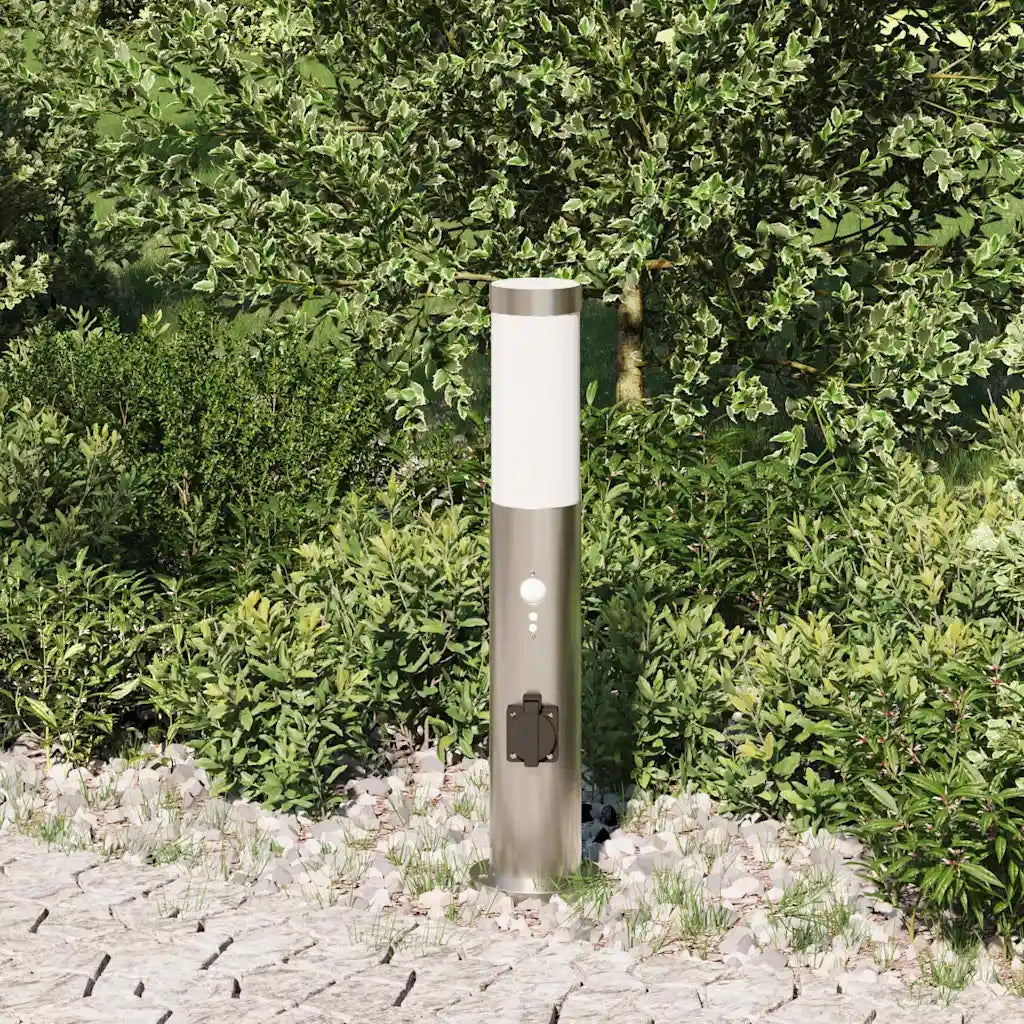 Lampada a paletto con sensore e presa 50 cm Acciaio Inox IP44 4006017