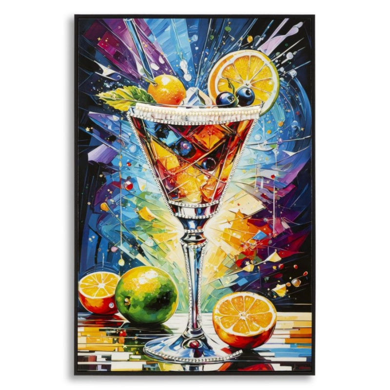 Stampa Decorata Su Tela Laccata Con Cornice Cocktail -a- cm 62x3,5 x92