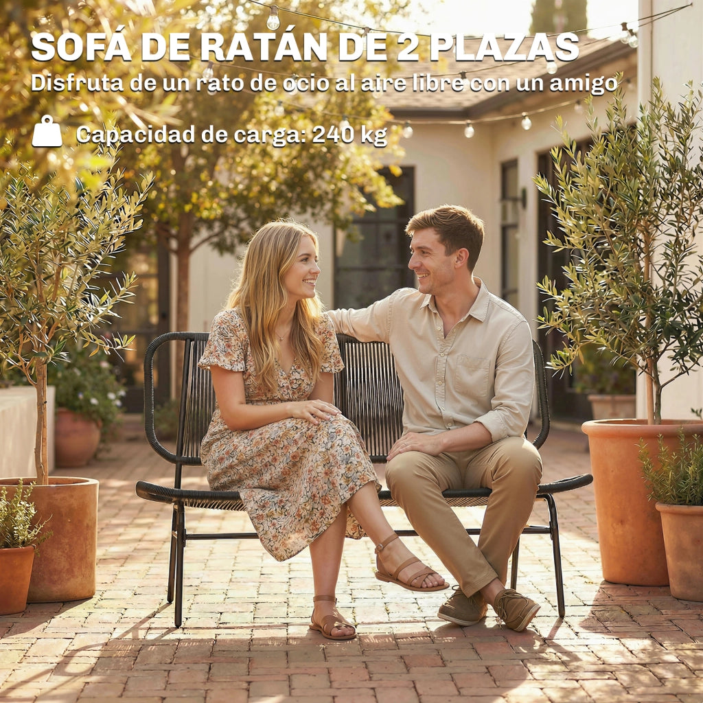 Divano da giardino 2 posti in rattan con struttura in acciaio ¨C zephmum ¨C nero