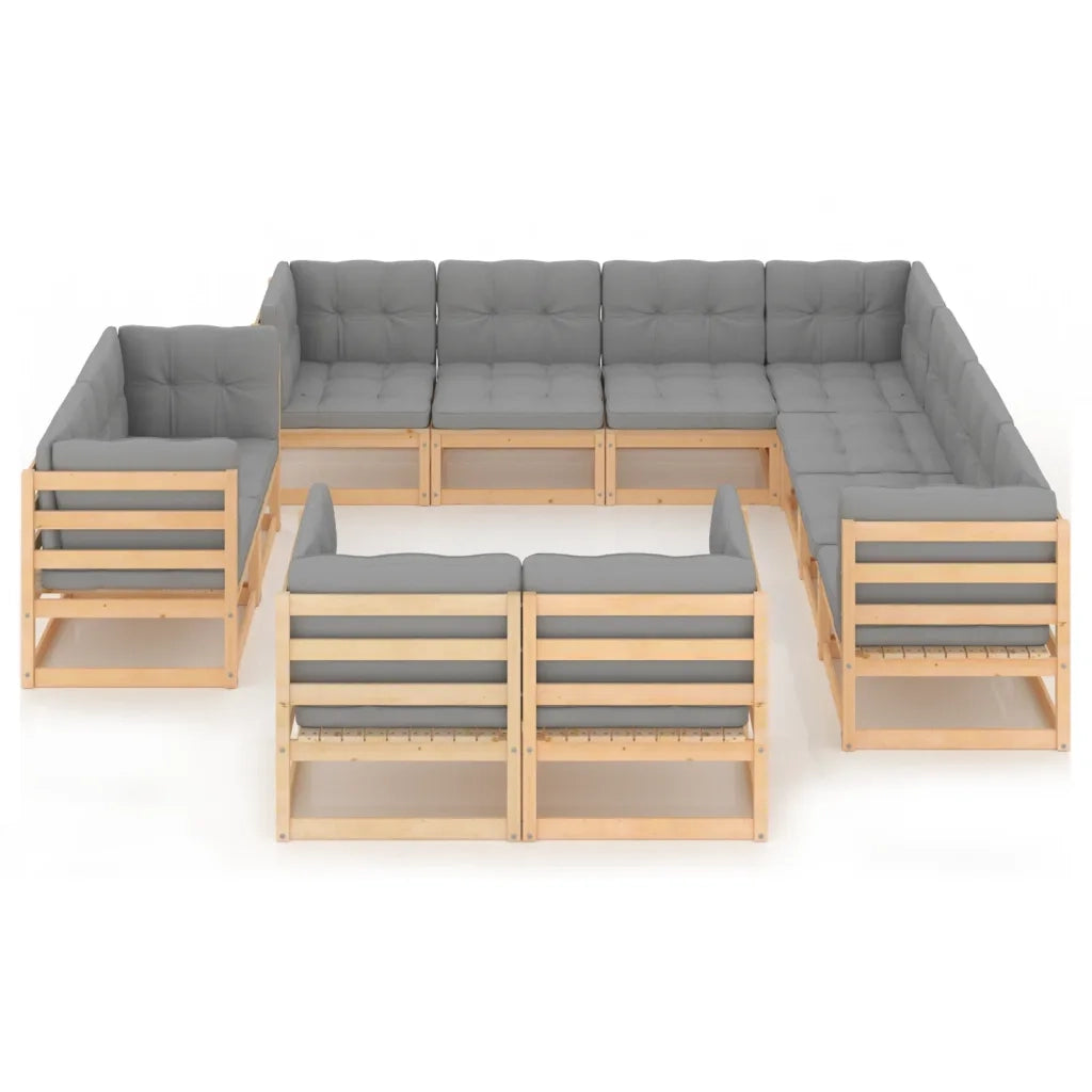 Set Divani Giardino 11 pz con Cuscini in Legno Massello di Pino 3076994
