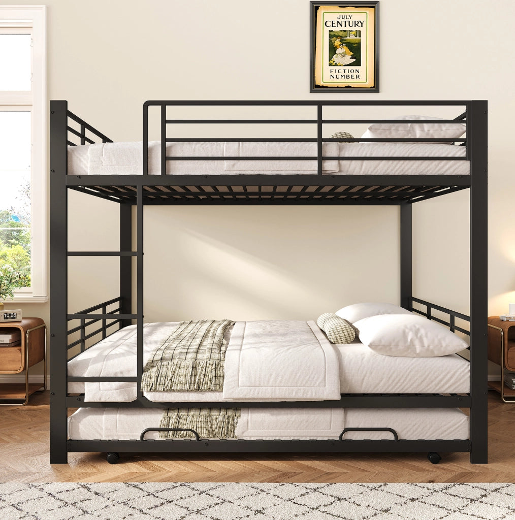 Letto a castello in metallo 140x200 cm con letto estraibile e protezione anticaduta