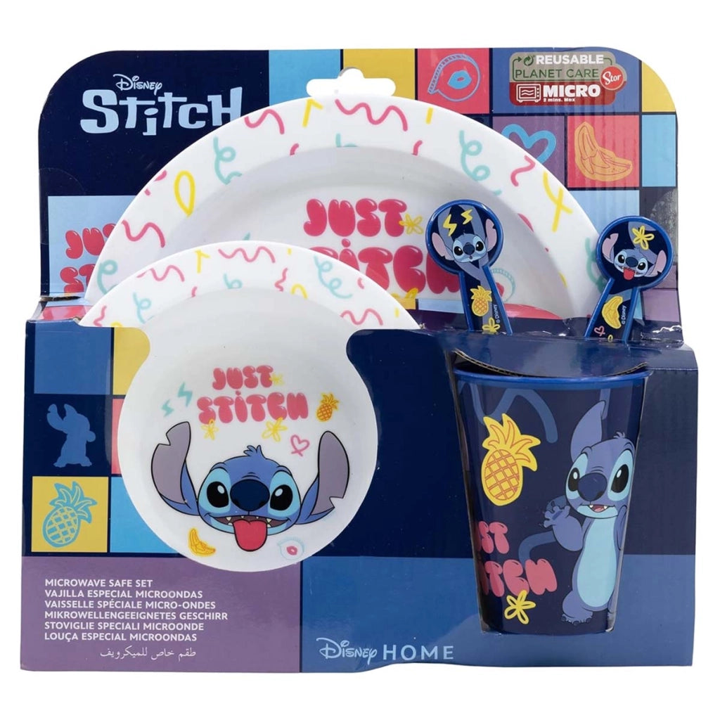 Set 5 Pezzi stoviglie Stitch per Bambini Microondabile Collezione Palms Bianco Disney