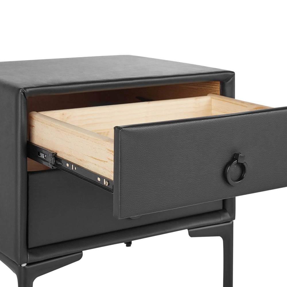 Comodino Gambe in metallo similpelle sintetica nera con 2 cassetti 44 x 38 cm Comodino