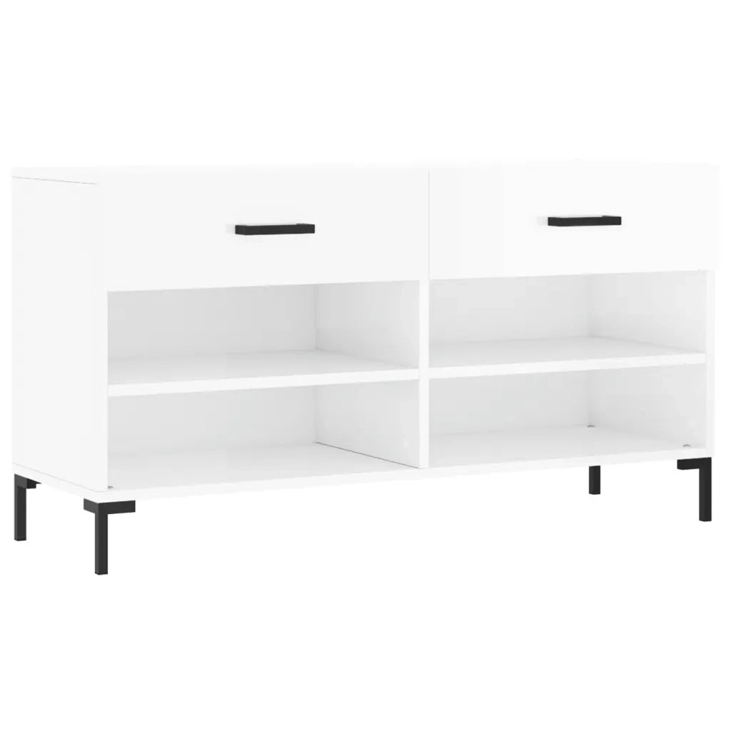 Panca Porta Scarpe | Scarpiera | Mobile per scarpe Bianco Lucido 102x35x55 cm Legno Multistrato