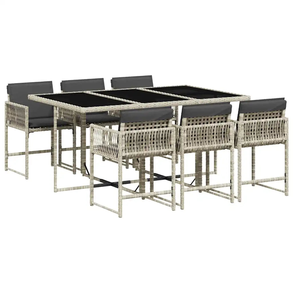 Set da Pranzo da Giardino 7 pz Cuscini Polyrattan Grigio Chiaro