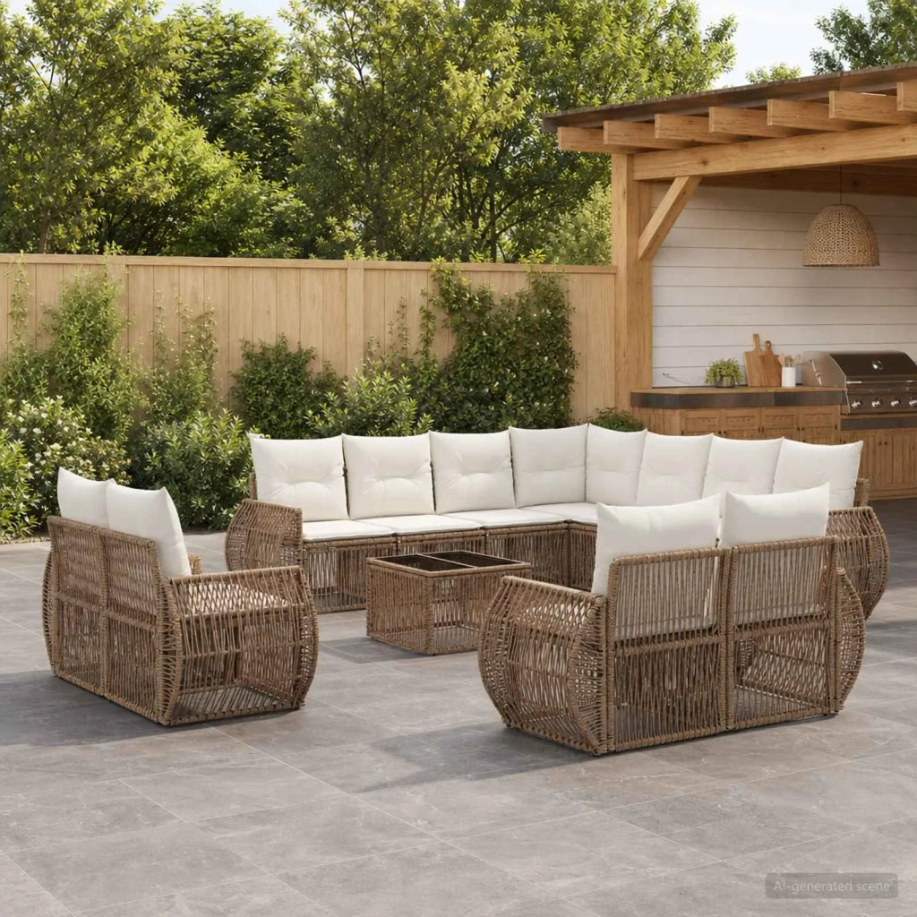 Set Divano da Giardino 12 pcs Beige e Bianco Crema polyrattan 3435591