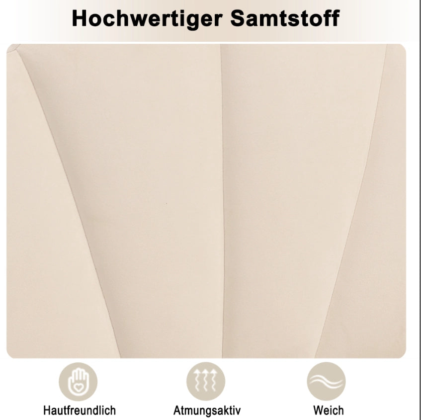 Letto imbottito 140x200 cm in velluto con testiera regolabile e rete a doghe; beige