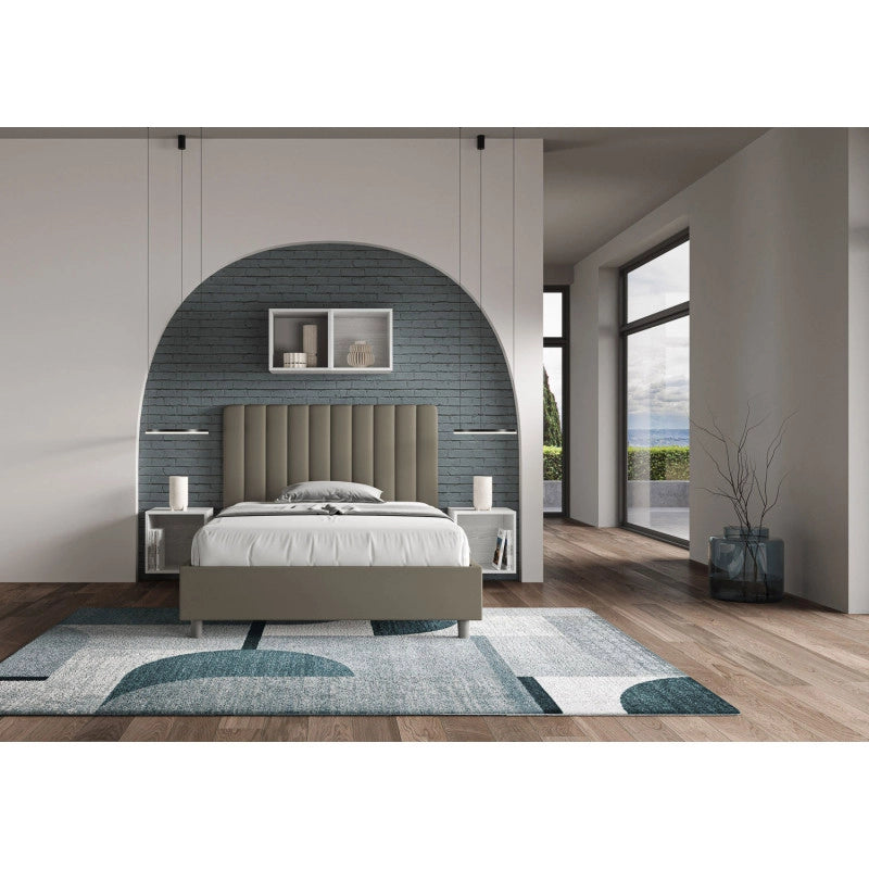 Letto imbottito Piazza e mezzo 130x190 cm Agueda - Similpelle,Cappuccino,Con rete