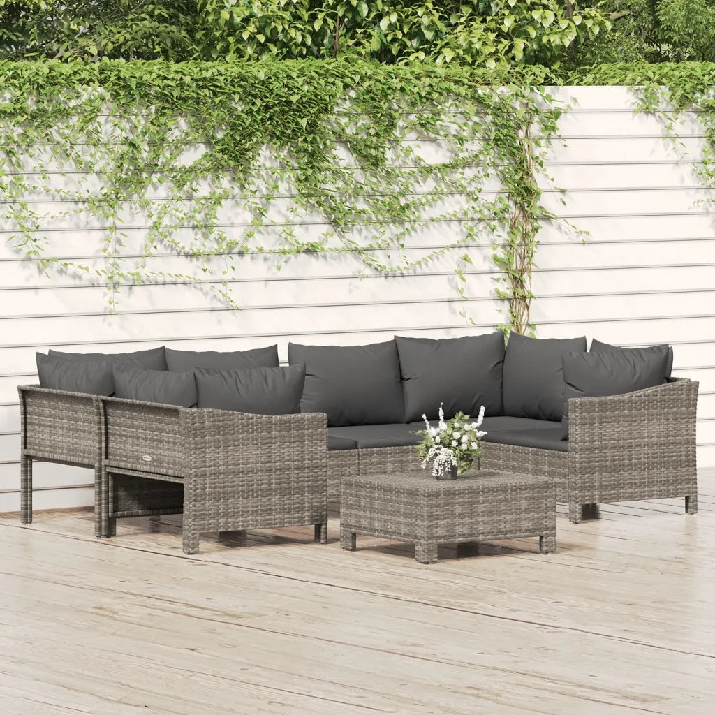 Set Divani da Giardino 7 pz con Cuscini in Polyrattan Grigio 3187301