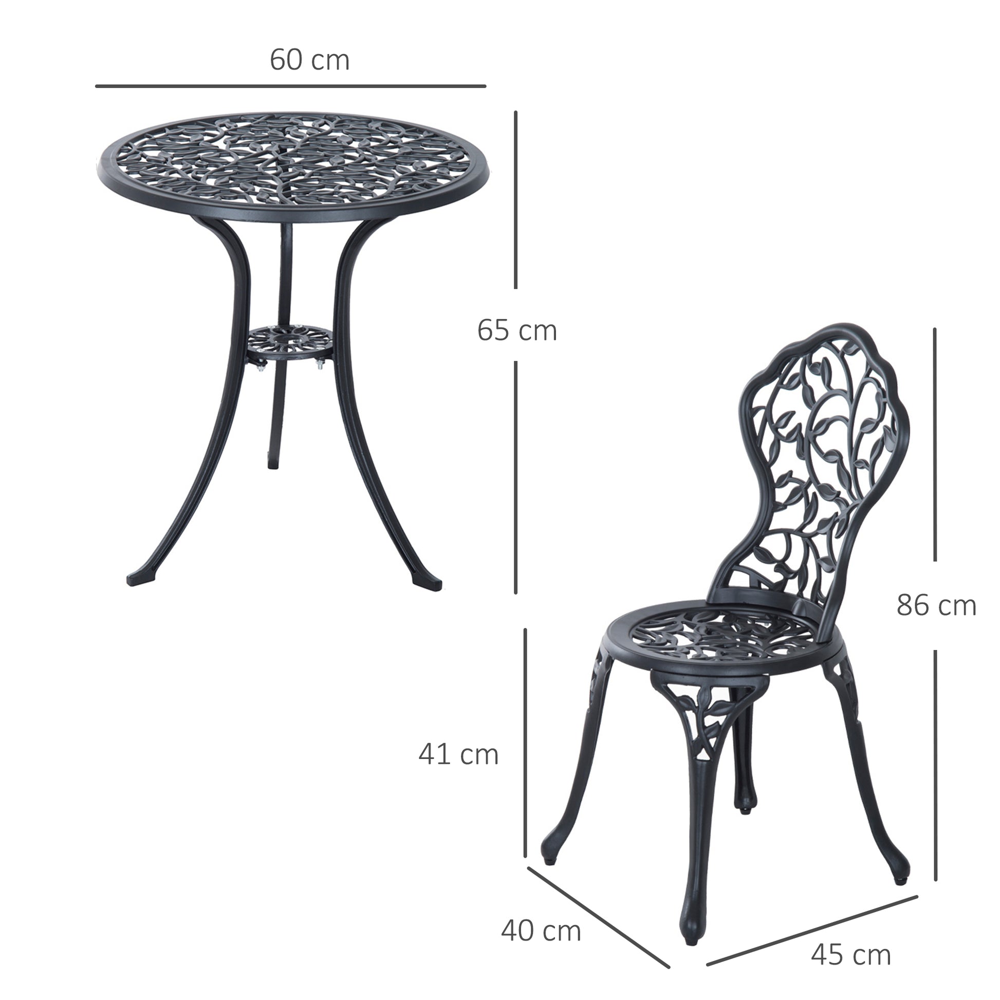 Set 3 Pezzi da Giardino con 2 Sedie da Esterno e Tavolo Rotondo in Alluminio Nero