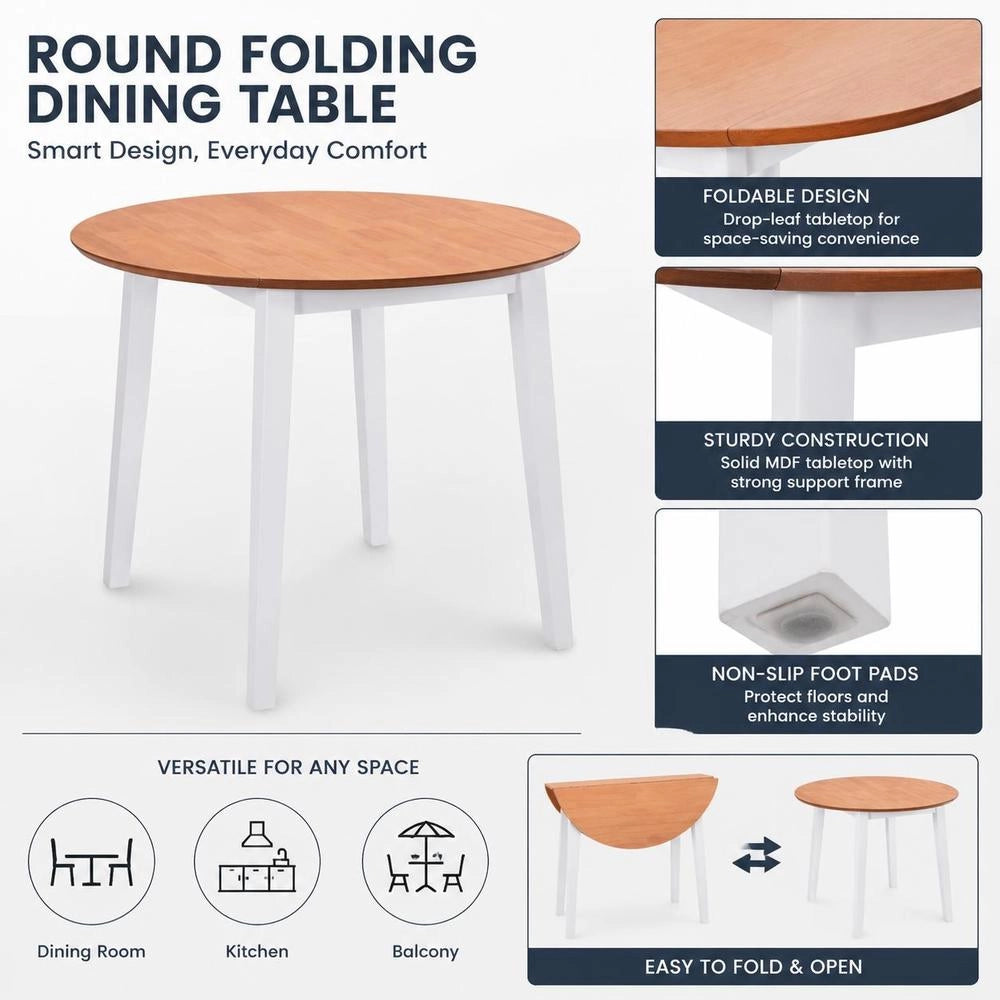 Folding Dining Table, Round, MDF, White
