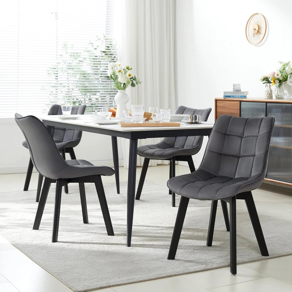 Coppia Sedia Moderna da Sala Pranzo Poltroncina da Cucina Poltrona in Velluto Senza Braccioli Gambe in Legno Grigio scuro 0654BY-2