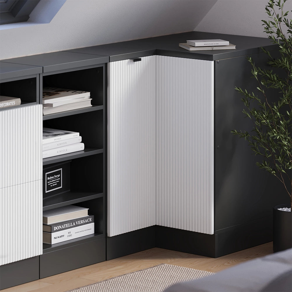 Mobile cucina angolare per sottotetto R-Line Ondulazione bianca/Antracite 75.6 cm con 1 porta, carcassa dell’armadio profondità 60 cm Vicco