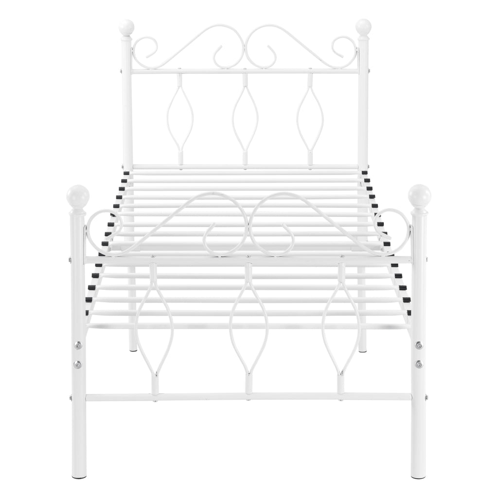 Struttura Letto Singolo in Metallo con Testiera e Pediera in Stile Romantico/Classico con Materasso 90 x 200 cm Letto 1 Piazza - Bianco