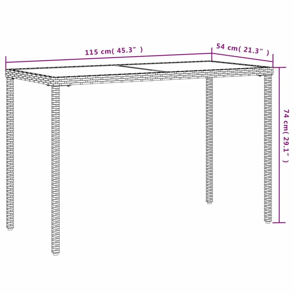Tavolo da Giardino | Tavolino da esterno Piano in Vetro Grigio 115x54x74cm Polyrattan