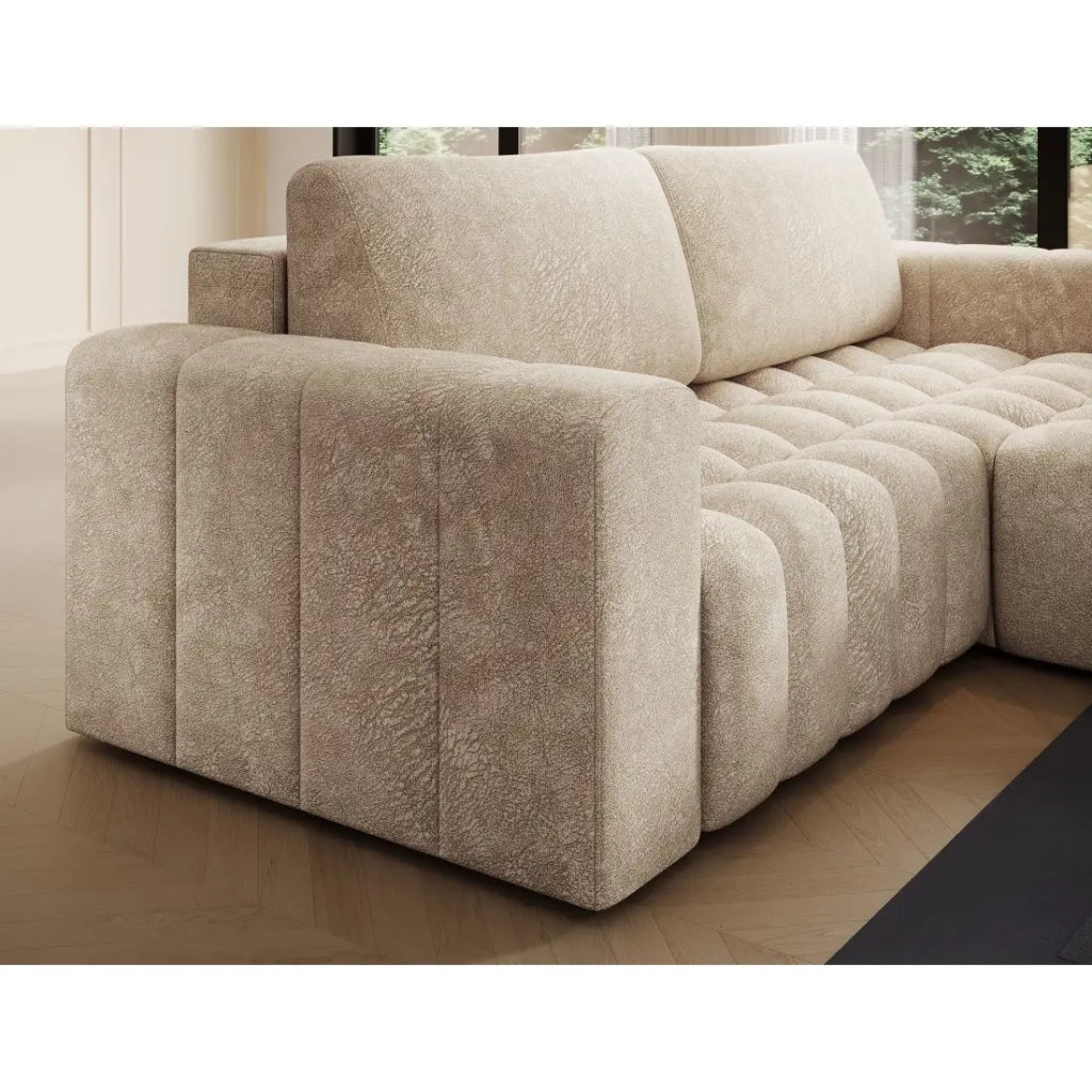 Divano ad angolo convertibile DORY beige 250 cm con vano contenitore angolo destro
