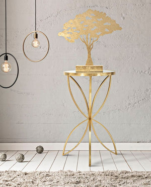 Tavolinetto Butterfly Ø35x60 cm in Ferro e Specchio Oro e Argento