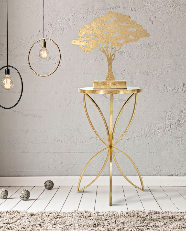 Tavolinetto Butterfly Ø35x60 cm in Ferro e Specchio Oro e Argento