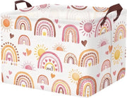 Cestino di Stoccaggio con Disegno Arcobaleno per Bambini - 1 pezzo - Rosa - Cotone - 40x30x25 cm