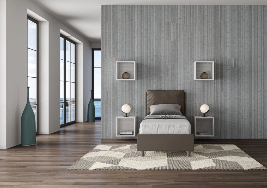 Letto Singolo 80x200 cm con Rete e Contenitore Antea Cappuccino