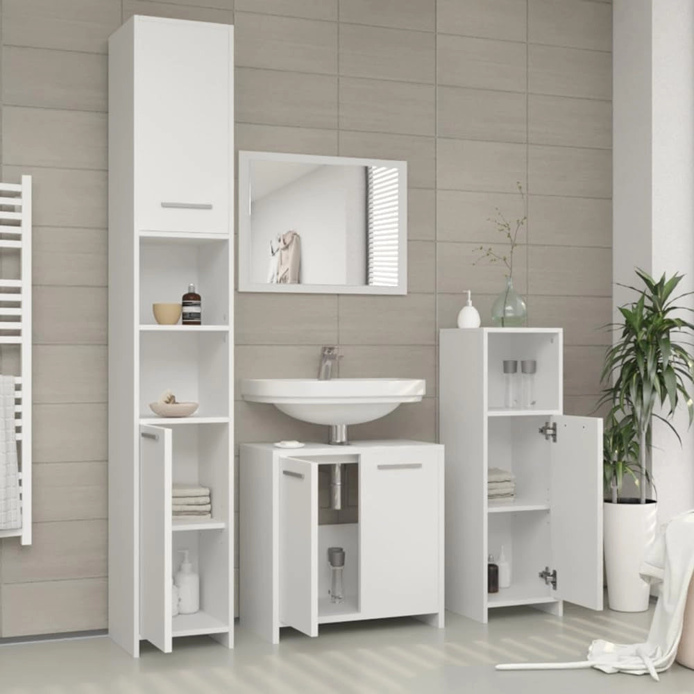 Set mobili bagno Kiko, Bianco, 58 cm, composto da mobile lavabo, pensile a specchio, colonna e base media