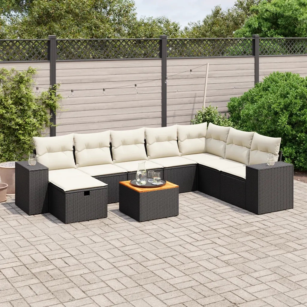 Set Divani da Giardino 9 pz con Cuscini Nero in Polyrattan 3265207