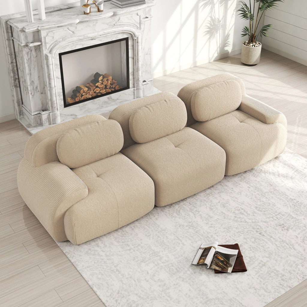 Divano angolare modulare 298x103x70 cm senza montaggio in velluto a coste beige
