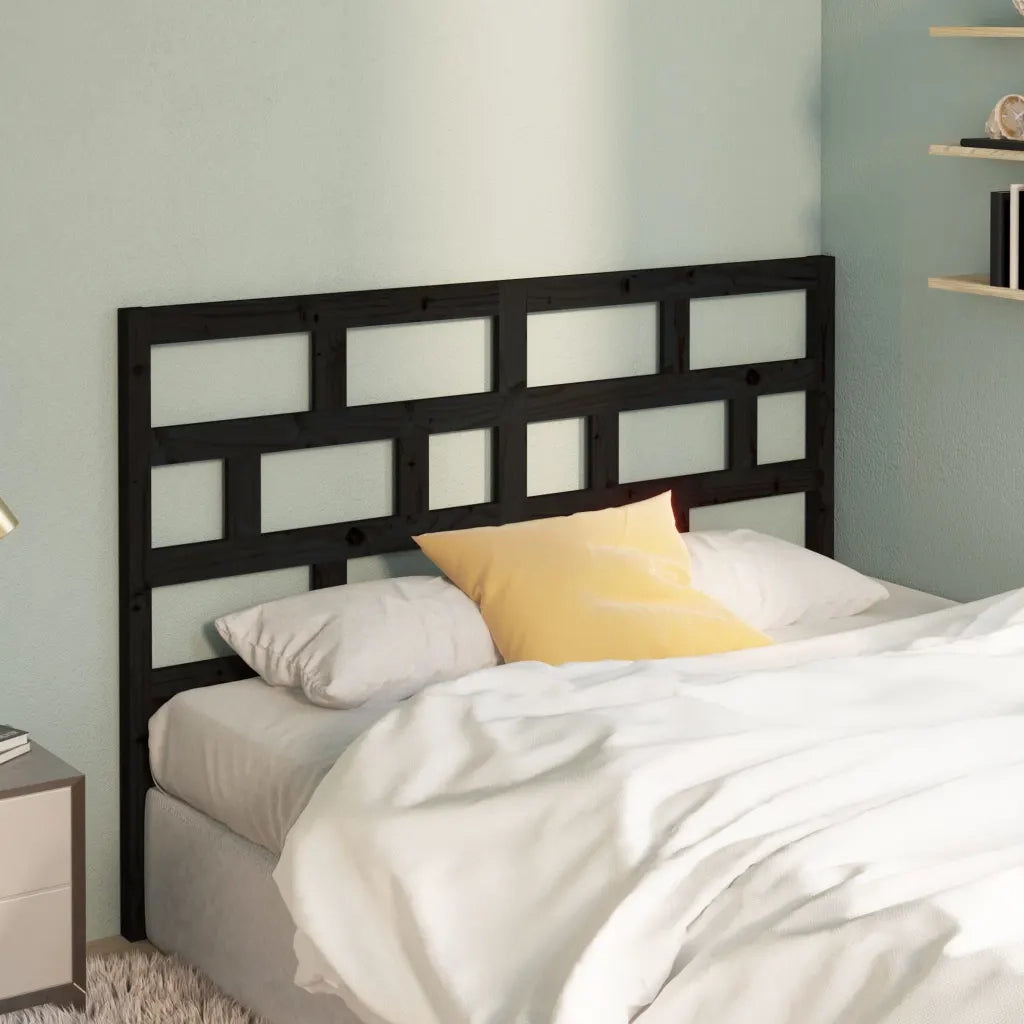 Testiera per Letto Nera 126x4x100 cm in Legno Massello di Pino 814188