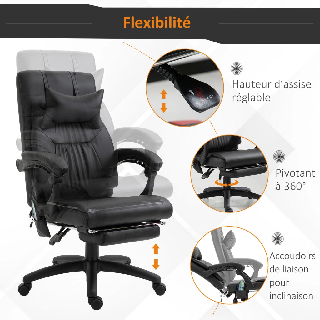 Poltrona da ufficio massaggiante reclinabile con poggiapiedi e testiera regolabile ¨C Zephmum ¨C Nero 68x79x104-112 cm