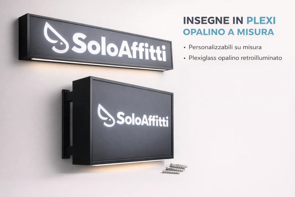 Insegna Retroilluminata in Plexiglass Opalino su Misura – LED Personalizzata - FINO A 120 CM (BASE 40/50)