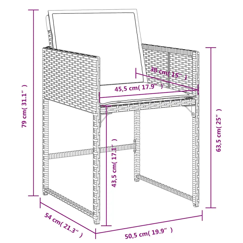 Set da Pranzo da Giardino 15 pz con Cuscini Grigio Polyrattan