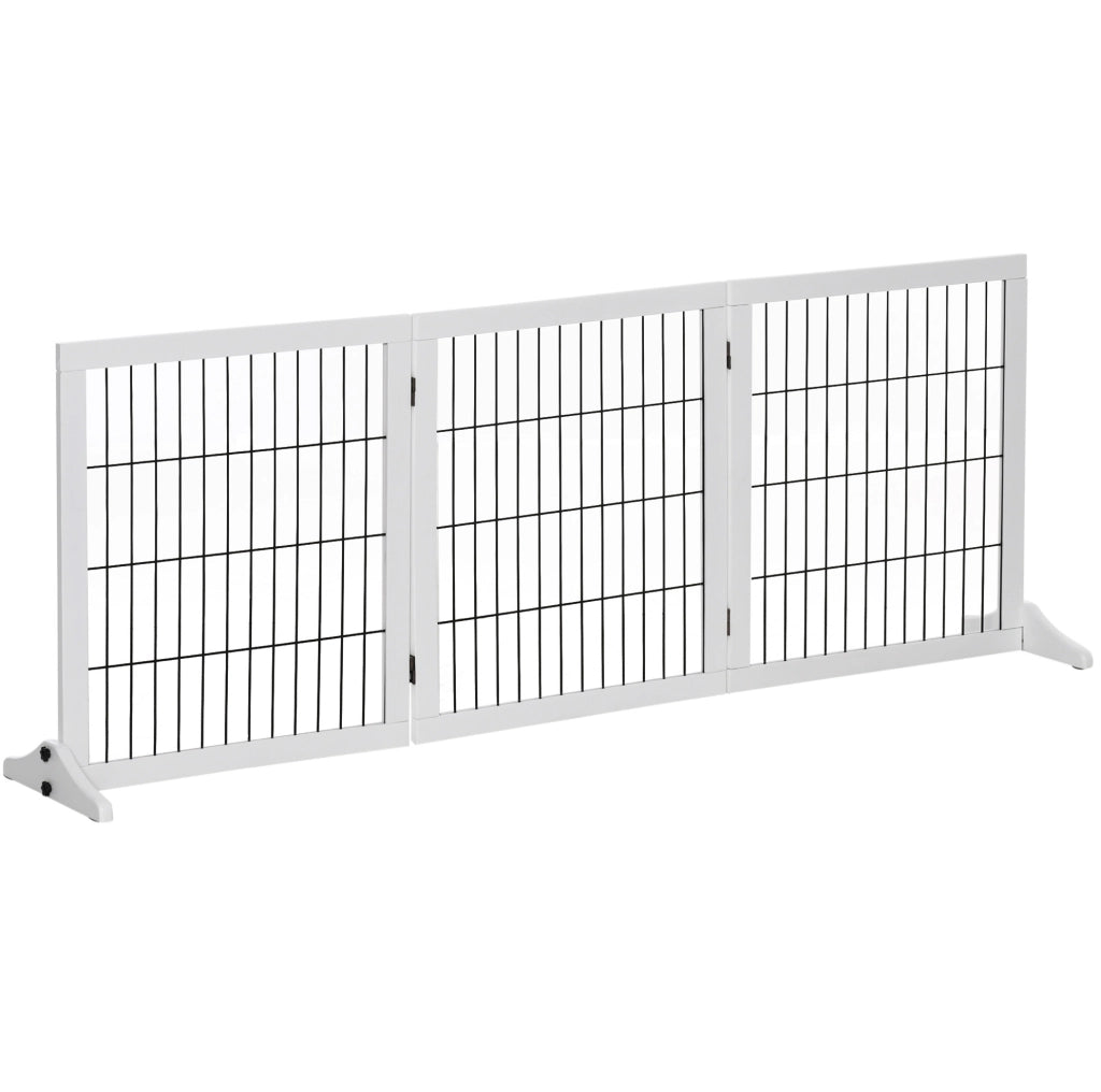 Cancello di sicurezza per cani 185x36x71 cm pieghevole a 3 pannelli in legno bianco