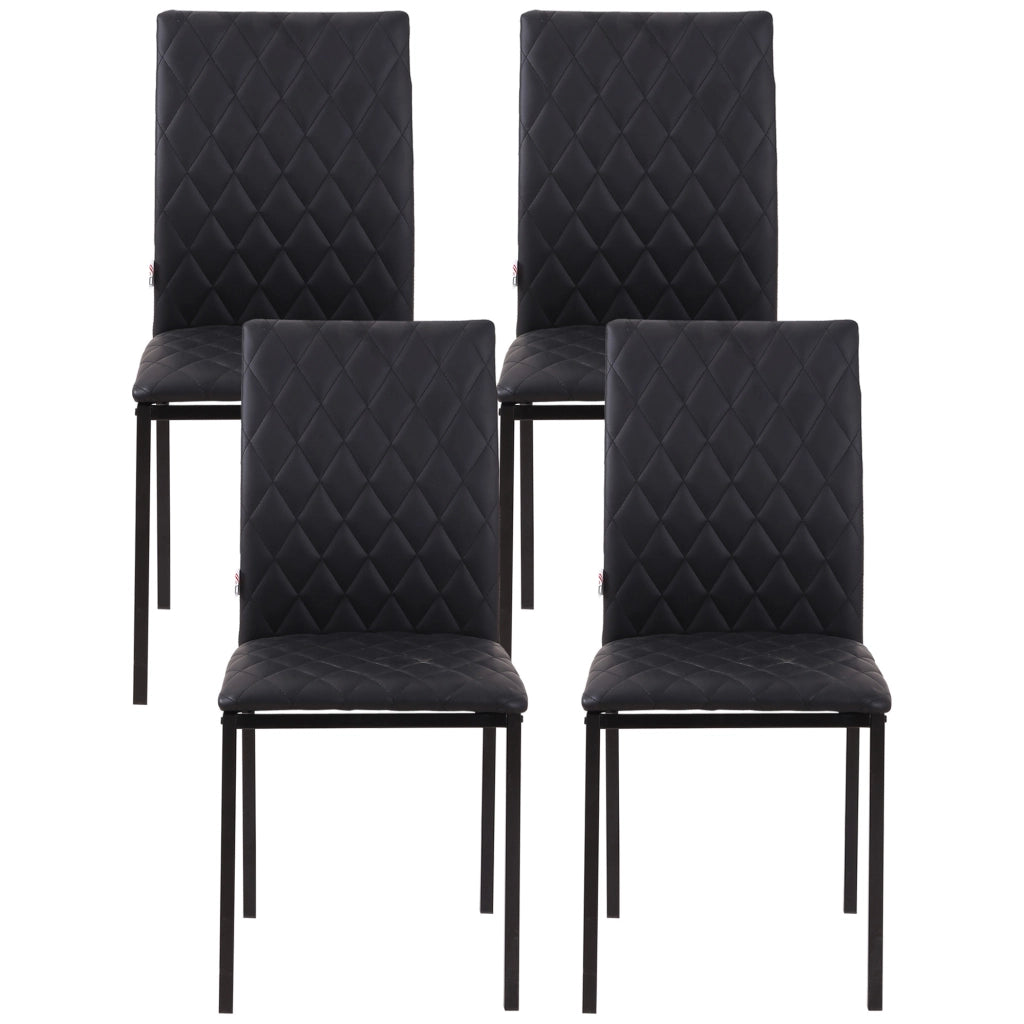 Set 4 Sedie da Pranzo in Similpelle con Cuciture a Rombi e Gambe in Metallo, Nero ¨C Zephmum ¨C 4 Pezzi