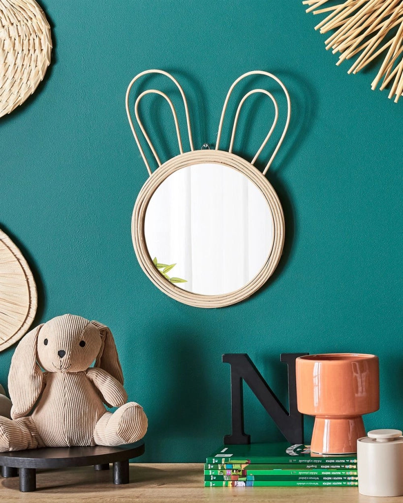 Specchio da parete Rattan naturale ø 28 cm Decorativo orecchie di coniglio Camera dei bambini Boho Moderno