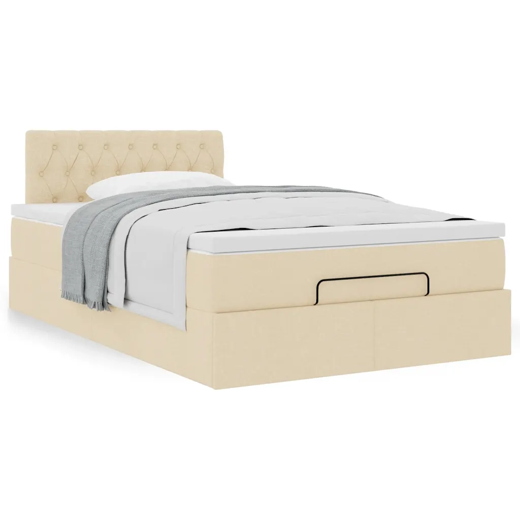 Struttura Letto Pouf con Materasso Crema 120x200 cm in Tessuto 3311537