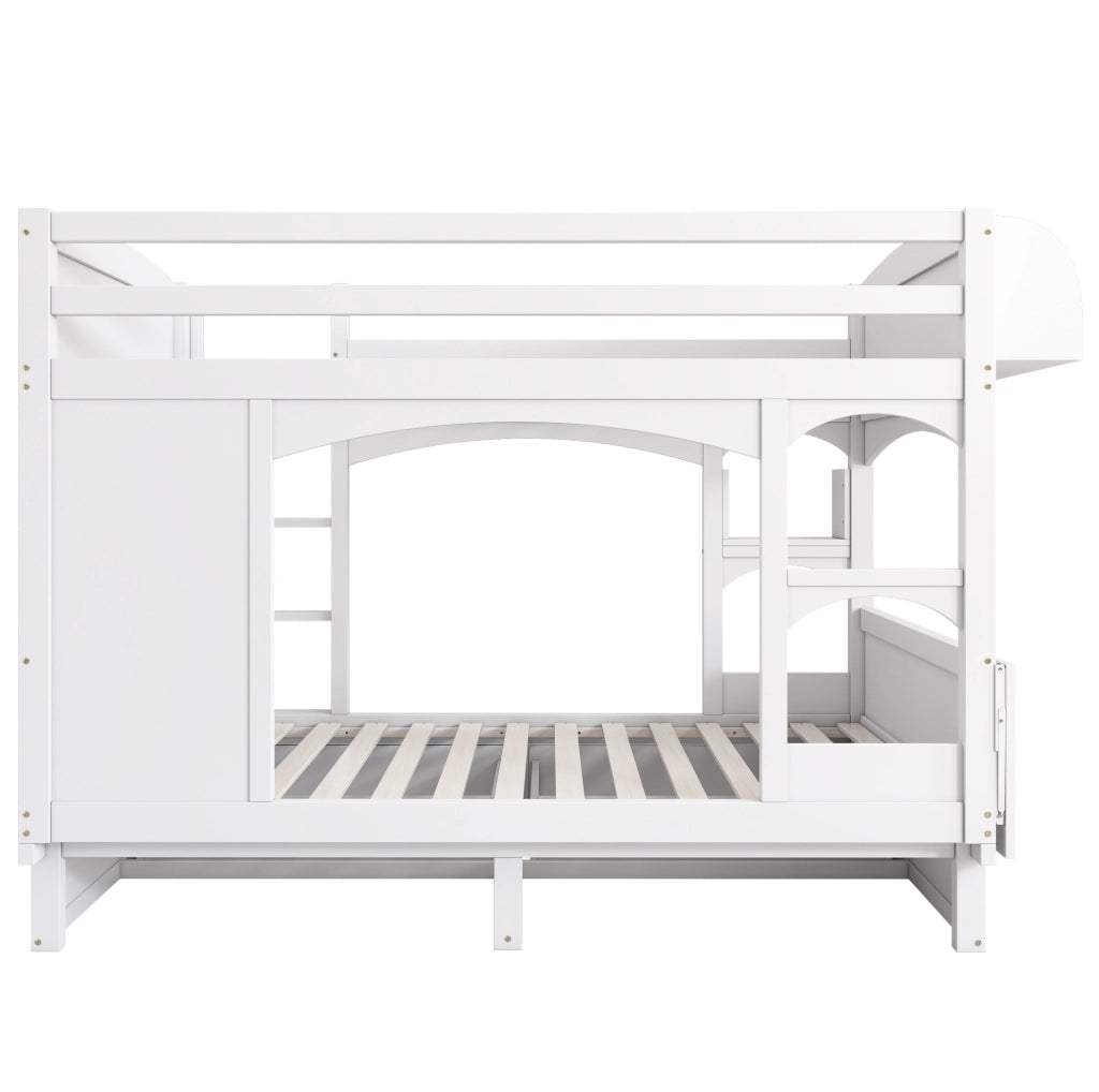 Letto a castello per bambini 90x200 cm con scrivania pieghevole; 2 cassetti; legno bianco