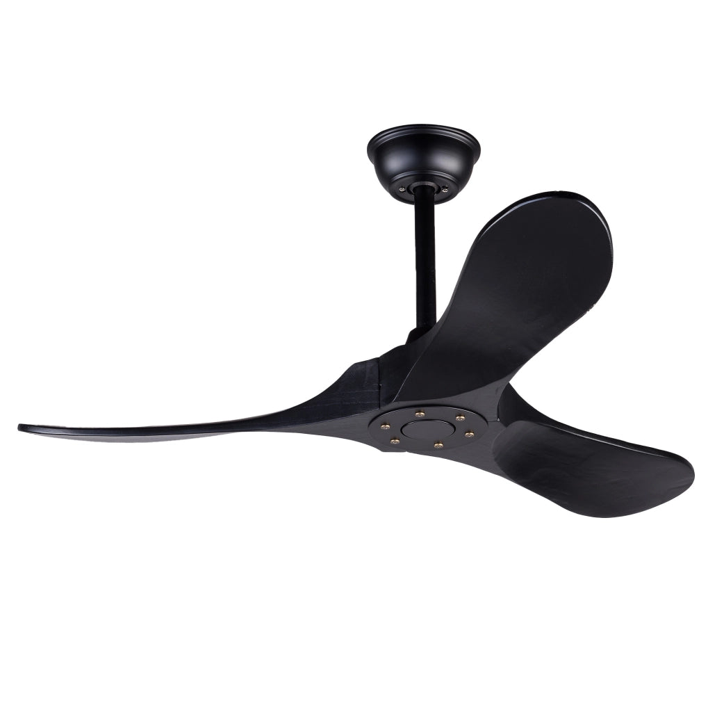 Ventilatore da soffitto 42 pollici nero senza luce; 3 pale in legno massello; con telecomando