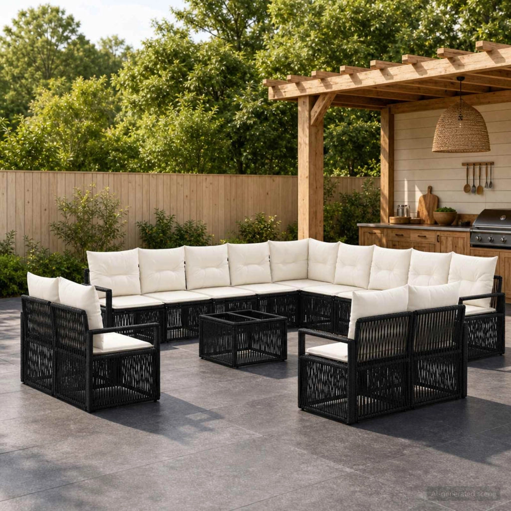 Set Divano da Giardino 14 pz Nero polyrattan 3435895