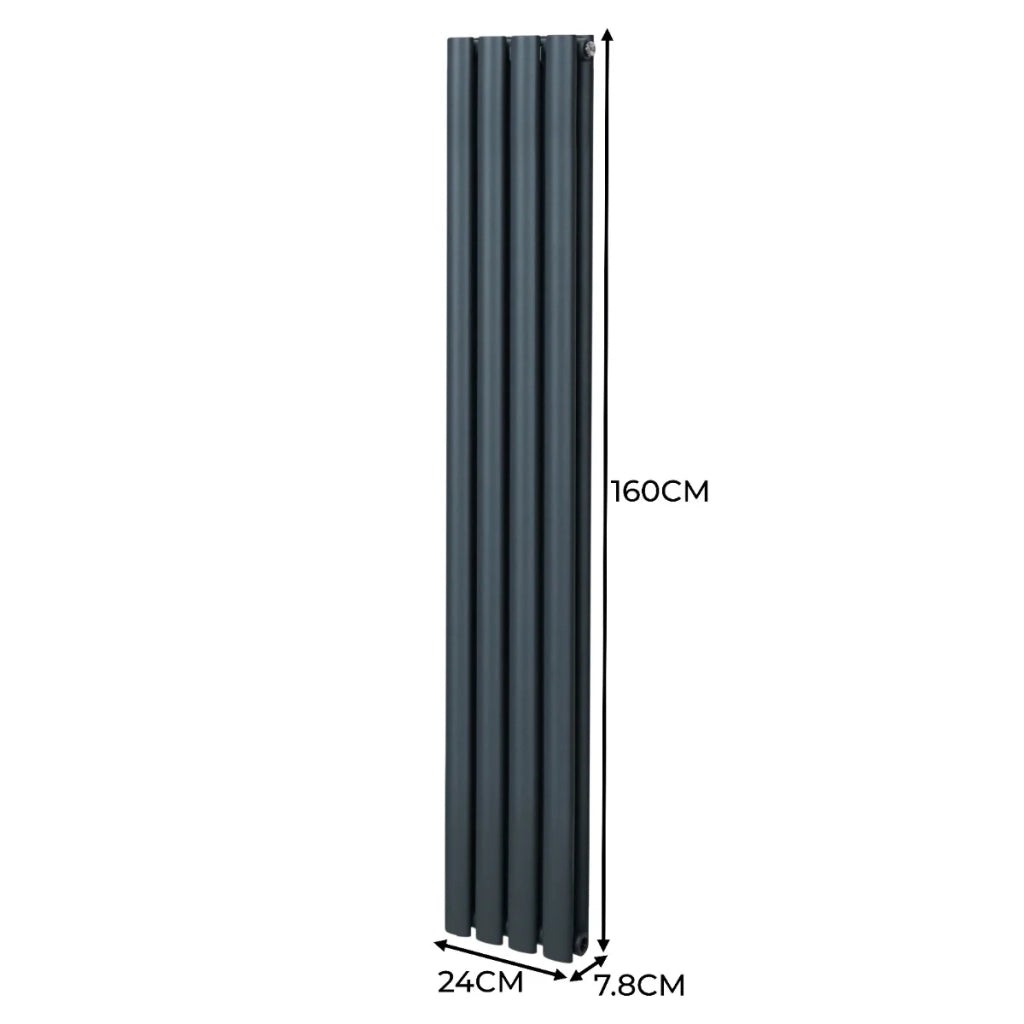 Radiatore a colonna ovale e valvole cromate TRV Designer grigio antracite 1600mm x 240mm