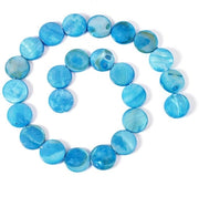 Collezione solida - 25 pezzi - Conchiglia rotonda - Verniciata in turquesa - 14 mm - Madreperla naturale - Per la creazione di gioielli
